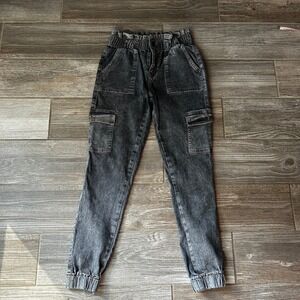 Vintage Women's Black Acid Wash Cargo Jogger Jeans Size 5/6